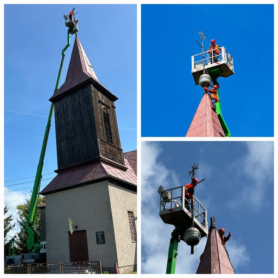 Demontaż krzyża z kościoła - Gorzów Wielkopolski, Szczecin - Lubuskie. Firma alpinistyczna/prace wysokościowe.